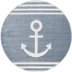 LIVONE Kinderteppich Kids Love Rugs Anker Rund Blau/weiss